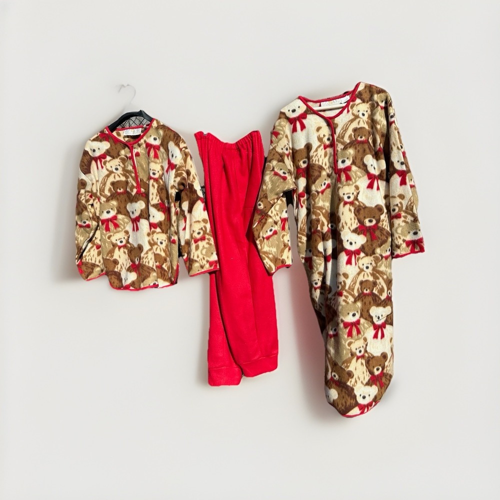 Stan Herman 2 Pc Teddy Bear Fleece‎ Lounge Pajama Set Red Large